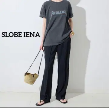SLOBE IENA 핀턱 세미 플레어 팬츠 36 네이비
