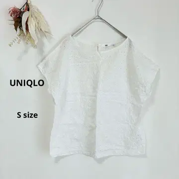 유니클로 UNIQLO 자수 블라우스 화이트 S 반팔 시어
