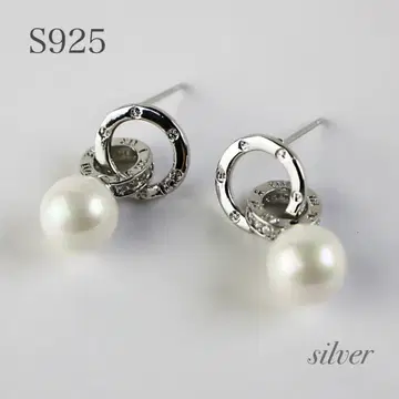 고급스러운 S925 실버 스터드 귀걸이 펄 2줄 서클 다이얼링