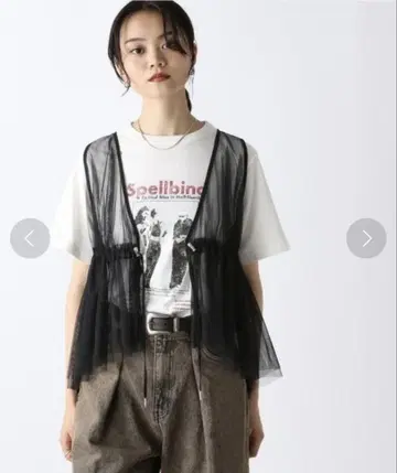 JEANASiS 얇은 명주 그물 개더 드로스트 베스트