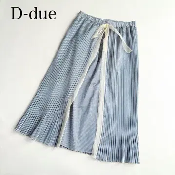 De Due D-due 플리츠 랩 스커트 스트라이프 블루 M 사이즈