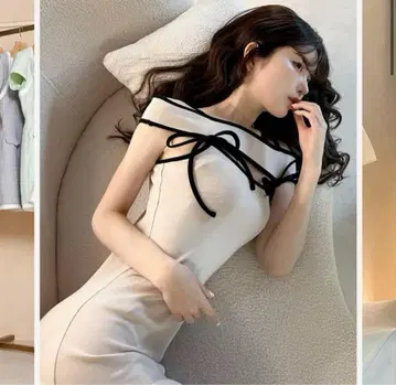 베이지 슬리브리스 타이트 원피스