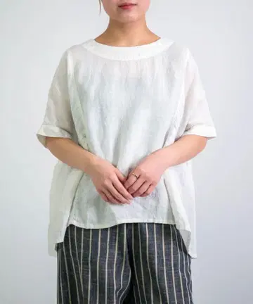 린넨 화이트 반팔 셔츠