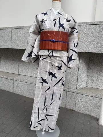 새상품 유카타 제비 패턴 면 린넨 유카타