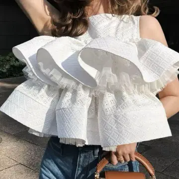 Sheller 셰리에 BLOOM 코튼 레이스 탑 화이트