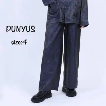 PUNYUS 차이나 패턴 팬츠 푸뉴즈 럭셔리 광택 루즈핏 네이비
