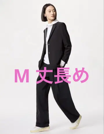 유니클로 울트라 스트레치 액티브 와이드 팬츠 긴 길이 M 블랙 검정