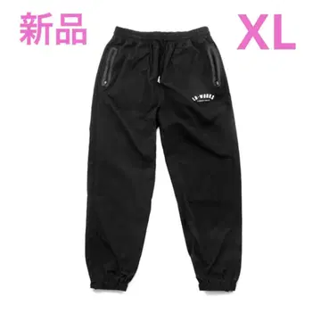 LIBERTY WALK 조거 팬츠 블랙 프린트 로고 나일론