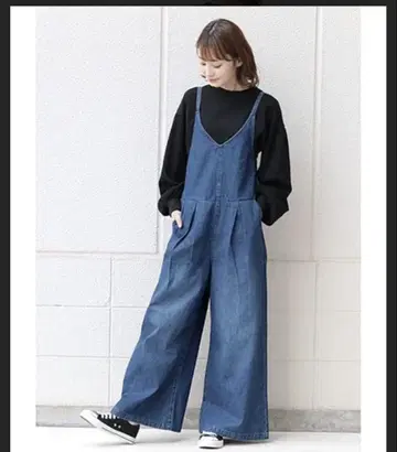 미사용 택 포함 사이즈 LL 데님 블루 와이드 레그 오버롤