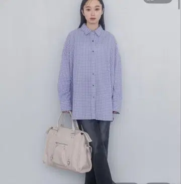 지나시스 코튼 빅 체크 셔츠 퍼플 프리 사이즈