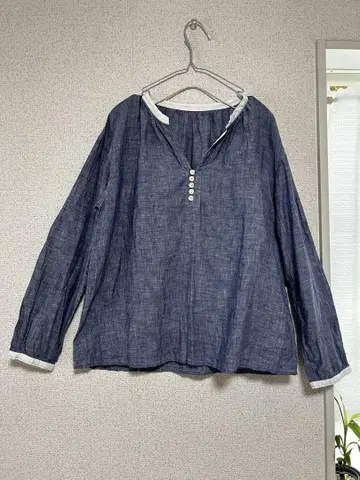 style+confort 린넨 100% 네이비 린넨풍 긴팔 셔츠