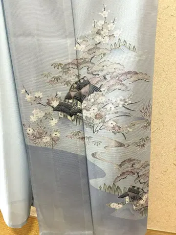 여름 기모노 명주 호몬기 화학 섬유 고급스러운 찻집 모티브