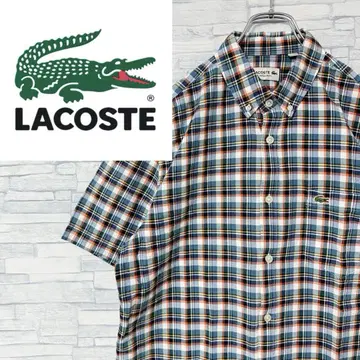 LACOSTE 라코스테 반팔 셔츠 버튼 다운 원포인트 자수 로고 M