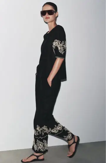 ZARA 자라 ZW 컬렉션 자수 린넨 팬츠 사이즈 S