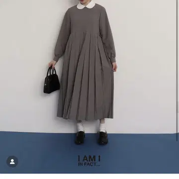 I AM I 그레이 카라 부착 플리츠 원피스 긴팔