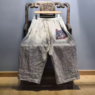 소박하고 심플한 패치워크 린넨 캐주얼 팬츠
