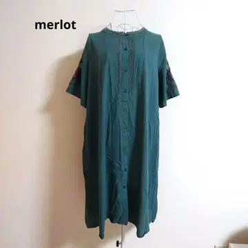 merlot 멀로 소매 자수 코튼 셔츠 원피스