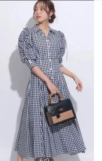 자스그리티 미카 씨 콜라보 깅엄 체크 롱 원피스