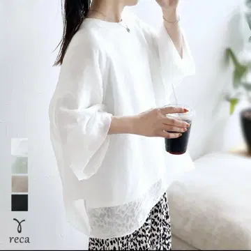 reca 오간자 레이어드 래글런 반팔 티셔츠