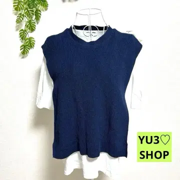 ZARA 자라 반팔 니트 티셔츠 L 코튼 100% 네이비 화이트