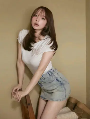 앤드메리 하트 힙 데님 스커트