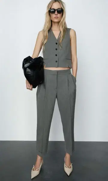 ZARA 그레이 슬리브리스 팬츠 셋업 새상품 미사용 택 포함 M.L