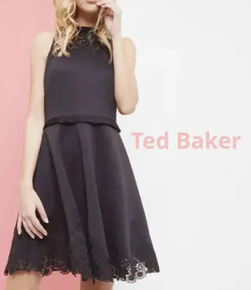 TED BAKER 꽃무늬 레이스 프릴 A 라인 원피스 홀터넥