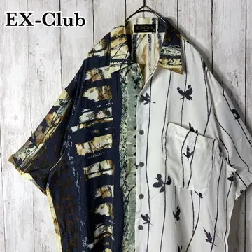 EX 클럽 반팔 셔츠 알로하 올 패턴 크레이지 패턴 빅 루즈 XL