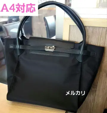 그란데 그레이스 A4 대응 바닥 넓은 토트백 나일론 블랙 검정