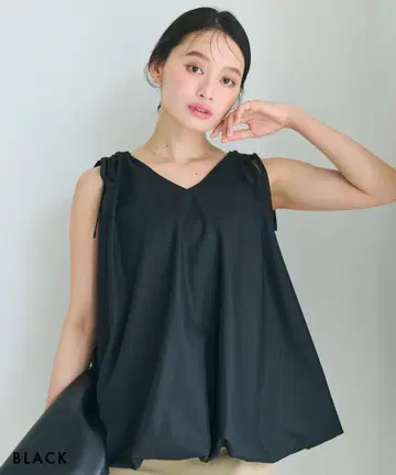 리본 벌룬 슬리브리스 블라우스