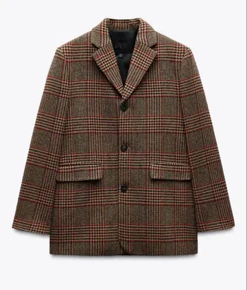 ZARA 울 혼방 체크 무늬 블레이저 새상품 미사용 택 포함 L 사이즈