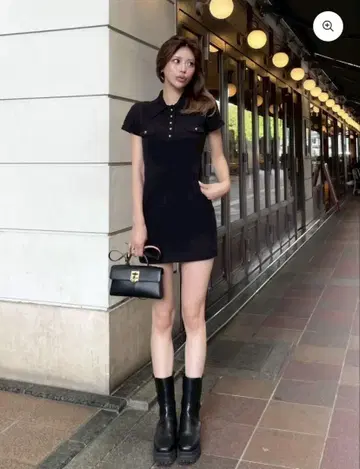 메탈 버튼 니트 미니 드레스 Diante