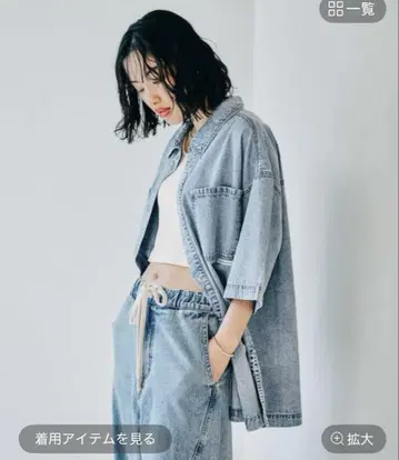 BIG 데님 5부 소매 셔츠 튜닉 케미컬 인디고 84 렙심