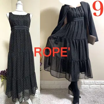 컨디션 최상! ROPE 로페 롱 레그 도트 조젯 롱 원피스 9 블랙 M