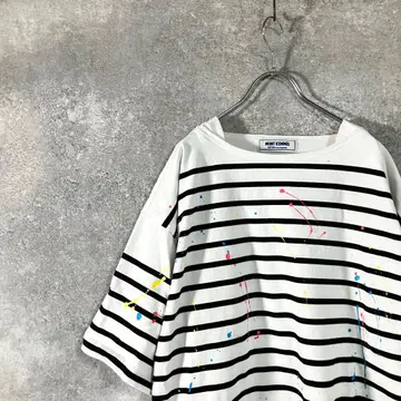 MONT KEMMEL 티셔츠 보더 U넥 페인트 오버 사이즈