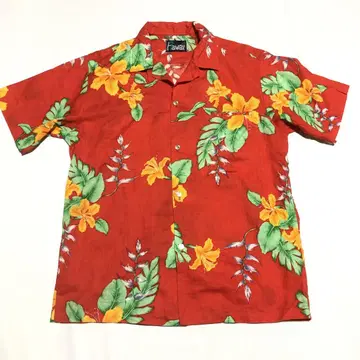 Hawaii 플라워 무늬 알로하 셔츠 빨간색