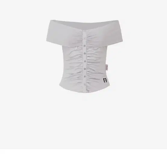 New Earlin Button Shirring Off-Shoulder Top Light Gray #뉴