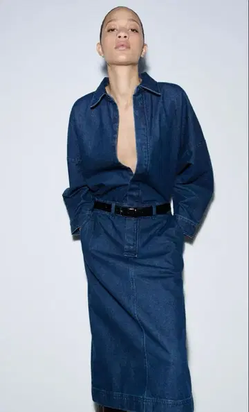 ZARA ZW 컬렉션 데님 미디 원피스 미사용 새상품 택 포함 L 사이즈
