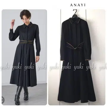 ANAYI 울 플라노 턱 셔츠 원피스 38 블랙
