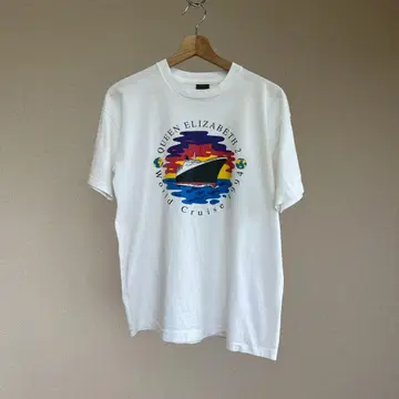 80s 90s USA 구제 의류 화이트 지구 배 프린트 티셔츠 빈티지