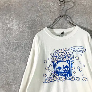 KAVU 롱 슬리브 티셔츠 화이트 크루넥 그래픽 티 롱 T