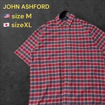 존 애쉬포드 반팔 체크 셔츠 USA M/일본 XL