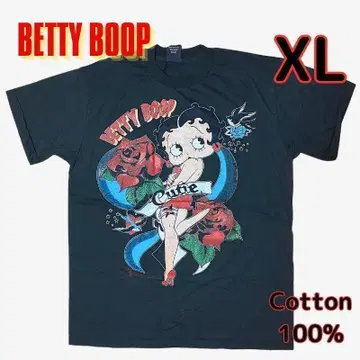 남성용 티셔츠 XL 블랙 베티 BETTY BOOP 장미 무늬 새상품 인기