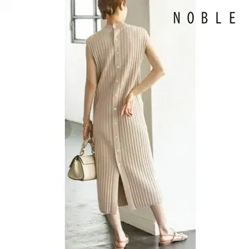 NOBLE 노블 와이드 리브 슬리브리스 니트 원피스 베이지