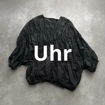 Uhr 우아 개더 블라우스 밴딩 아지메 돌먼 블랙 면 프리 사이즈