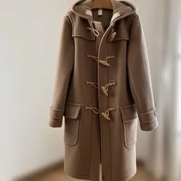 베이지 울 100% 후드 부착 더플 코트 사이즈 II