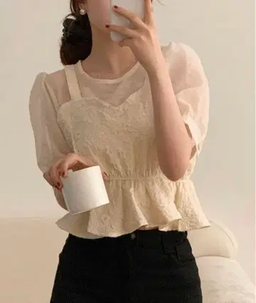 페이크 레이어드 퍼프 슬리브 셔츠