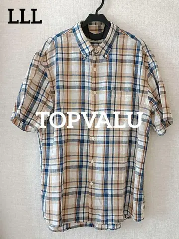 TOPVALU 체크 무늬 반팔 셔츠 LLL 면 린넨