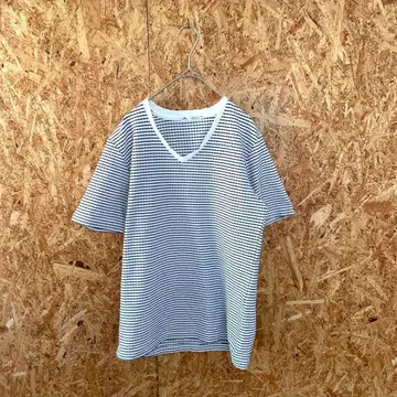 MEN'S MELROSE 반팔 티셔츠 보더 V넥 블랙 남성용