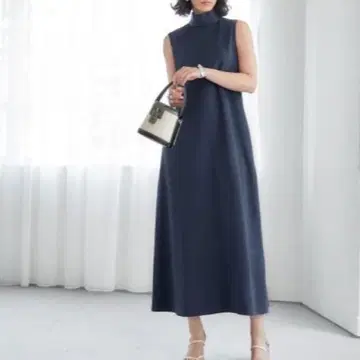스타일 델리 스탠드 넥 A 라인 분또 원피스 네이비 S 사이즈